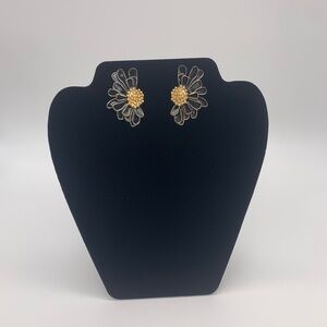 Bold Black & Gold Half Daisy Flower Stud Earrings